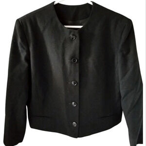 🇨🇦 80s Highland queen Black Wool Cropped Blazer Size Medium Large